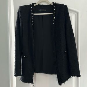 Zara (M) Women’s Black Textured Blazer w/ Silver Pyramid Studs EUC